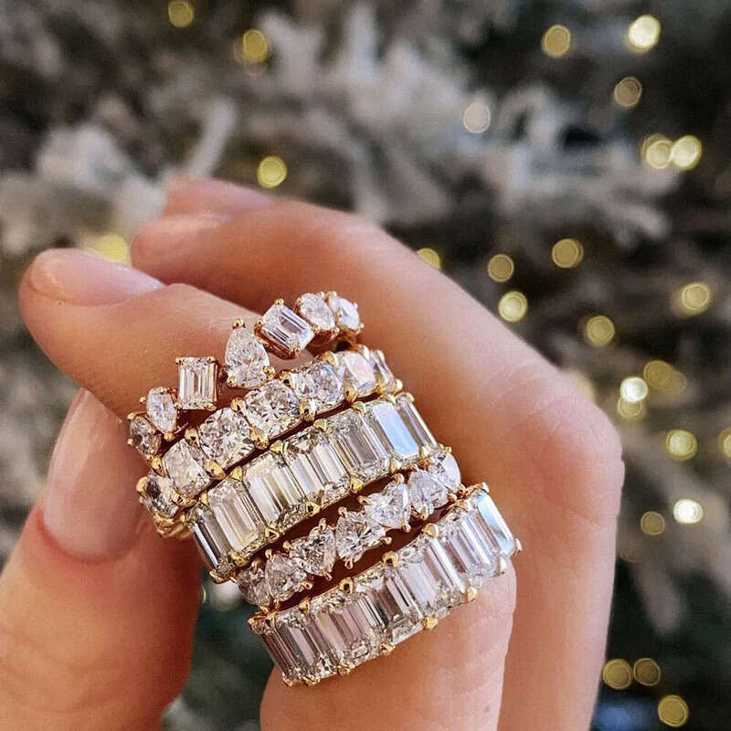 Luster GRA bridal Custom sier 5mm 3ct oval emerald pear heart cut moissanite engagement eternity band ring for wedding