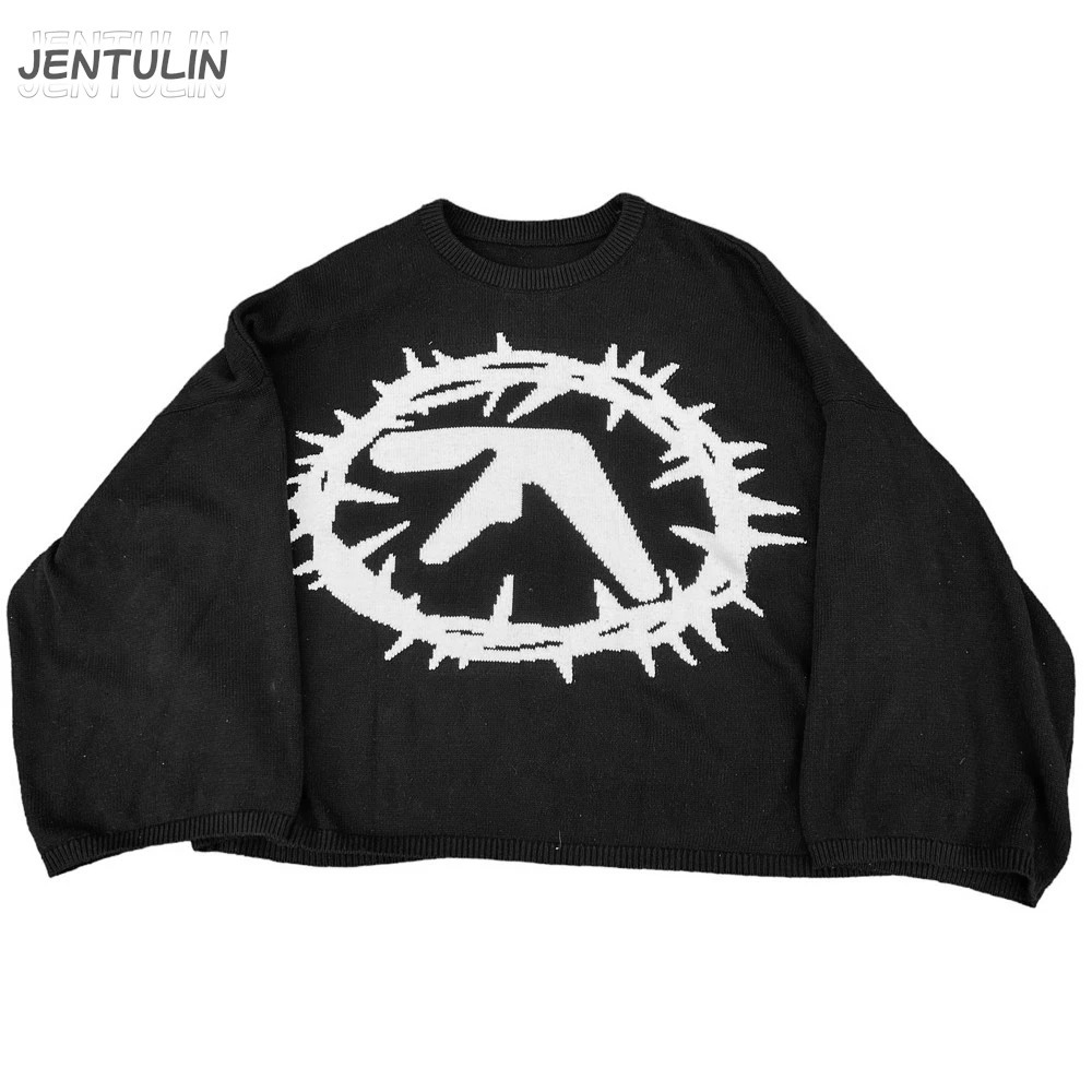 Punk Mens Sweater Aphex Twin Knit Y2k Autumn Pullover Goth Tops Women Vintage Knitwear Jumper Streetwear Korean Unisex Clothing 251014