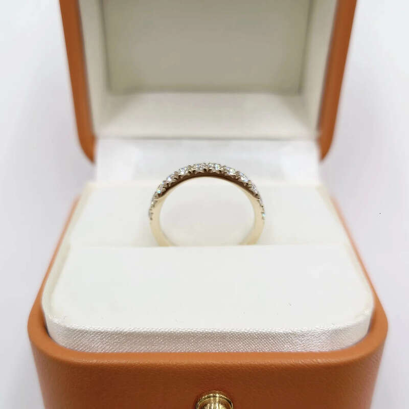 14K Solid Gold 3mm Width Round Moissanite RD 2.5mmx12pcs Wedding Ring for Women