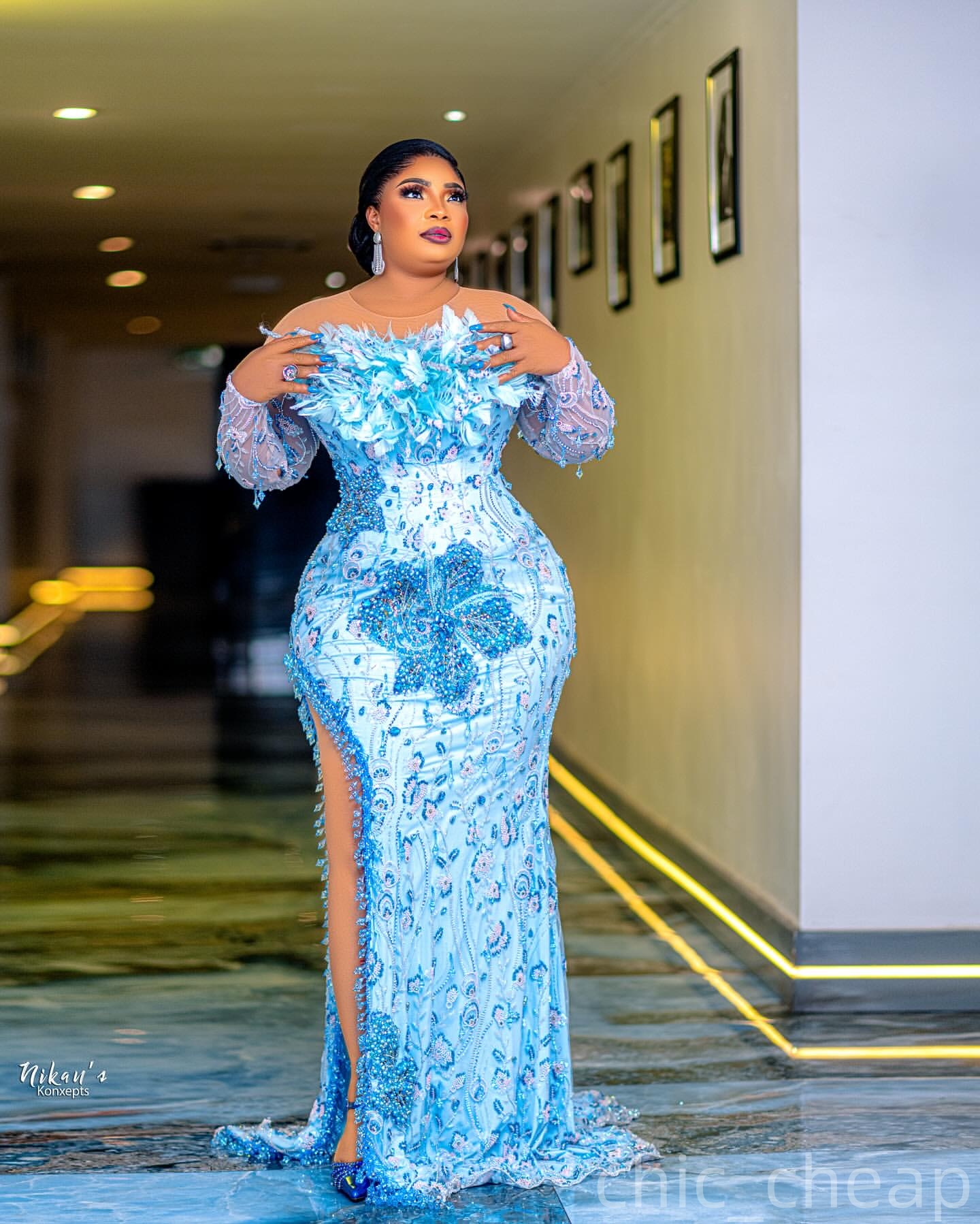 Mermaid Light Sky Blue Plus Size Prom Dresses 2025 Feather Crystals Sequined Evening Formal Party Second Birthday Engagement Gowns Dress For Special O