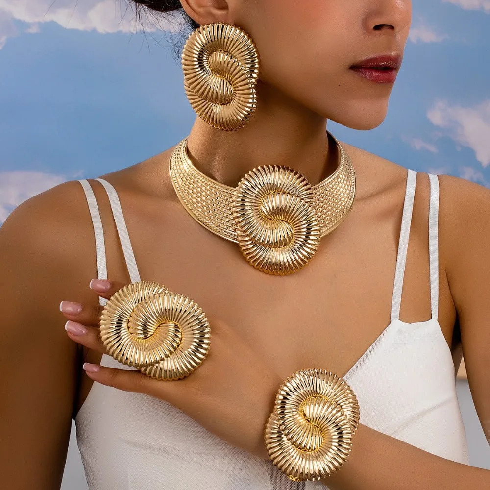 Trendy Exaggeration Bohemian Ocean Wind Party Geometric Sea Snail Symbol Necklace Earrings Bracelet Ring Set Jewelry Accessories 251016