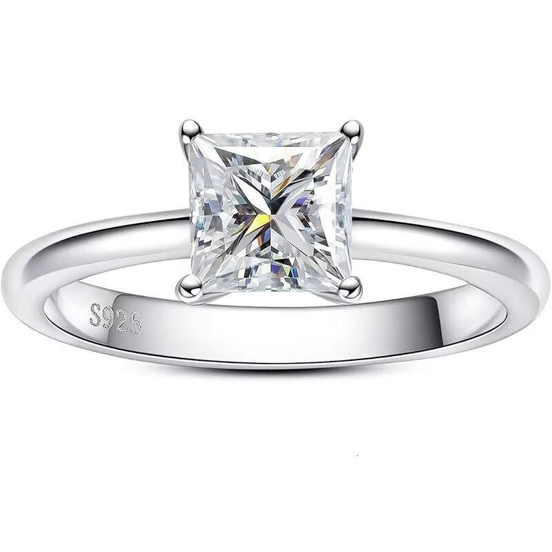 Fine Jewelry 925 Sterling Silver Engagement Ring Trendy Dainty 1ct 2ct 3ct Solitaire Princess Cut Moissanite Ring for Girls
