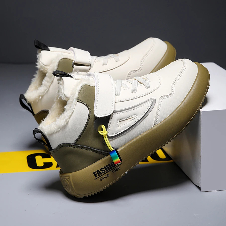 Winter Children Shoes PU Leather Waterproof Sports Shoes Kids Snow Boots Girls Boys Warm Plush Fashion Sneakers 251014