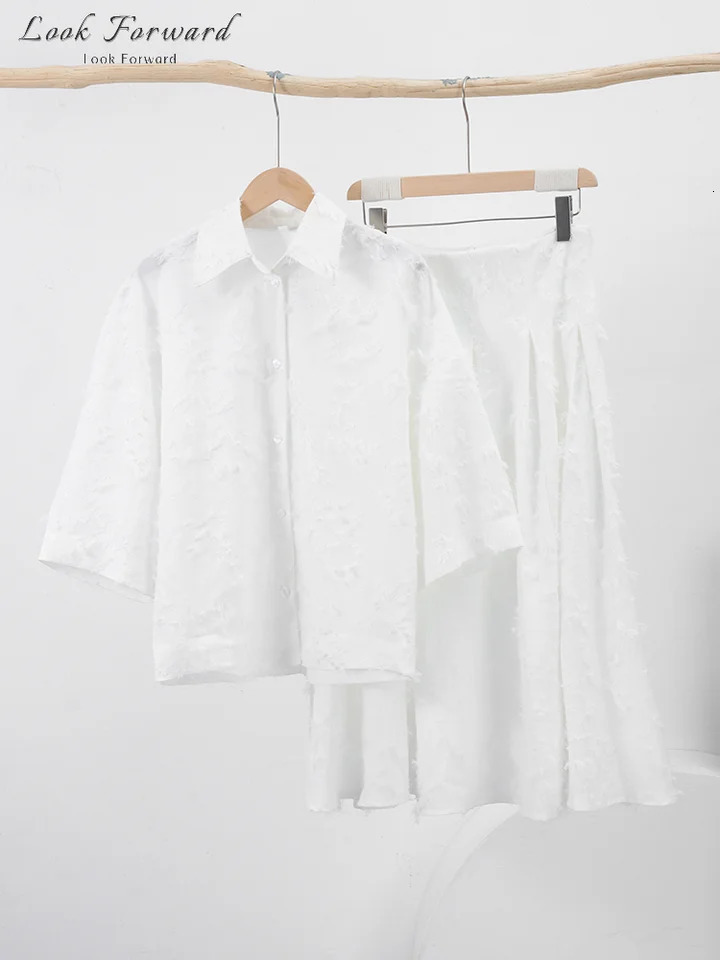 Tassel Shirt Long Skirt Suit Women Loose Lapel Buttons Blouse Aline Skirt Set Female Full Sleeve Autumn white Sets Lady 251014