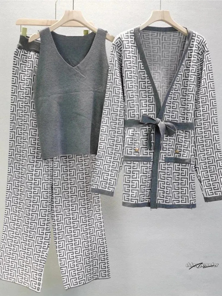 Women's 3-Piece Knitted Tracksuit Set: Warm Winter Outfit With Jacket, Sweater, Top, And Pants Ddmywonder