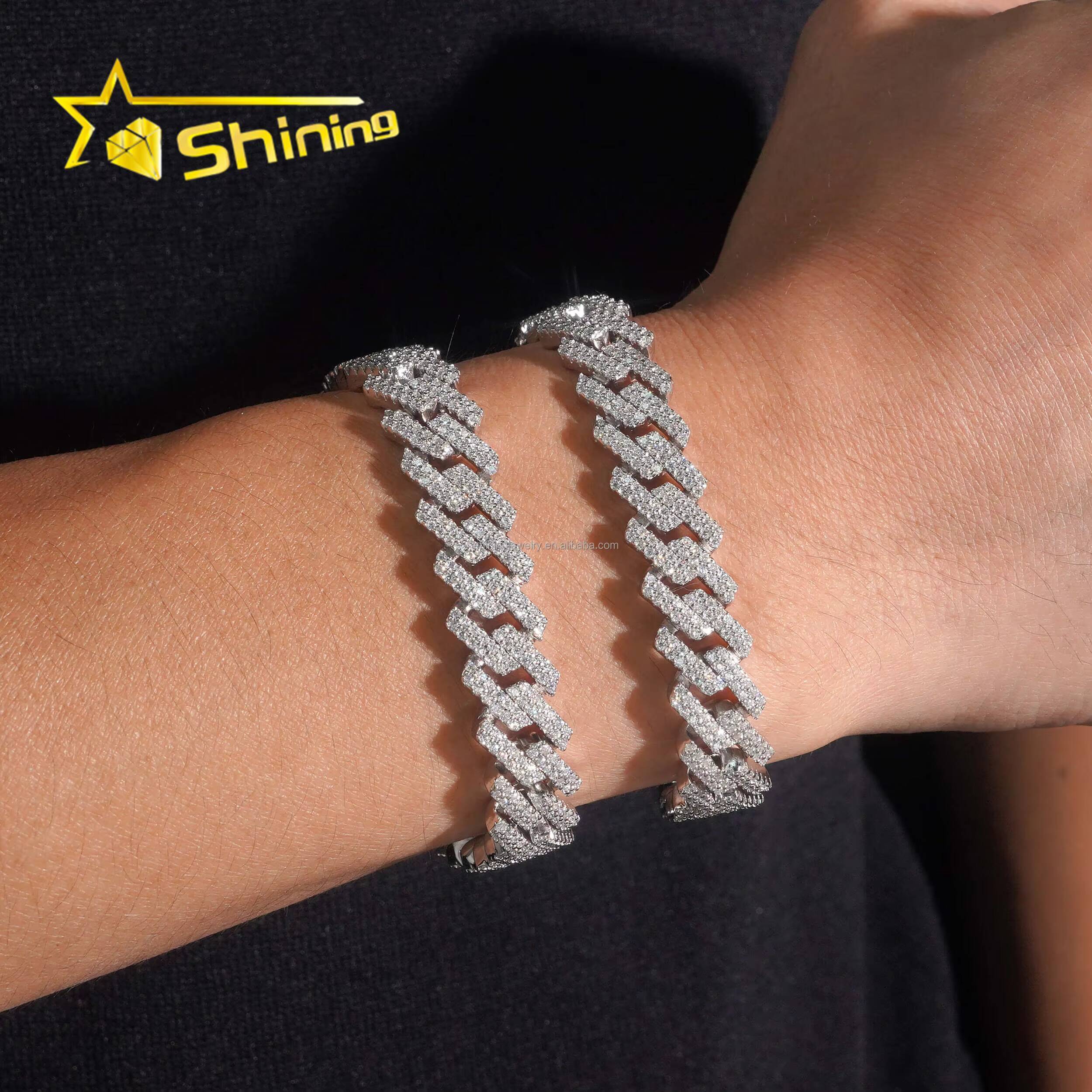 Hot Selling Drop Shipping New Arrivals Hip Hop 12mm 2Row Stone VVS1 Moissanite Diamond Iced Out S925 Silver Miami Cuban Bracelet