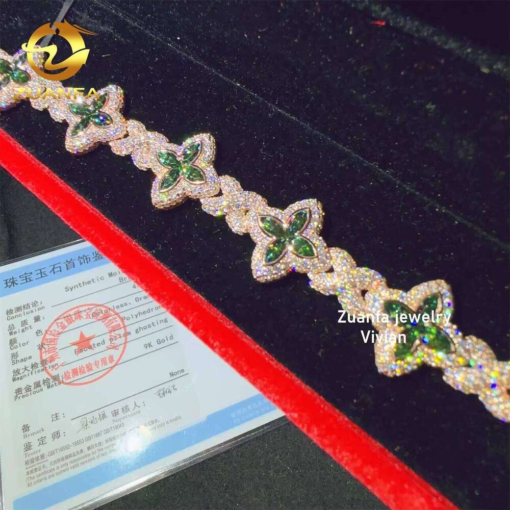 Hip-Hop Jewelry Luxurious 9k Real Gold Iced Out VVS Moissanite Cuban Chain Bracelet - view 5