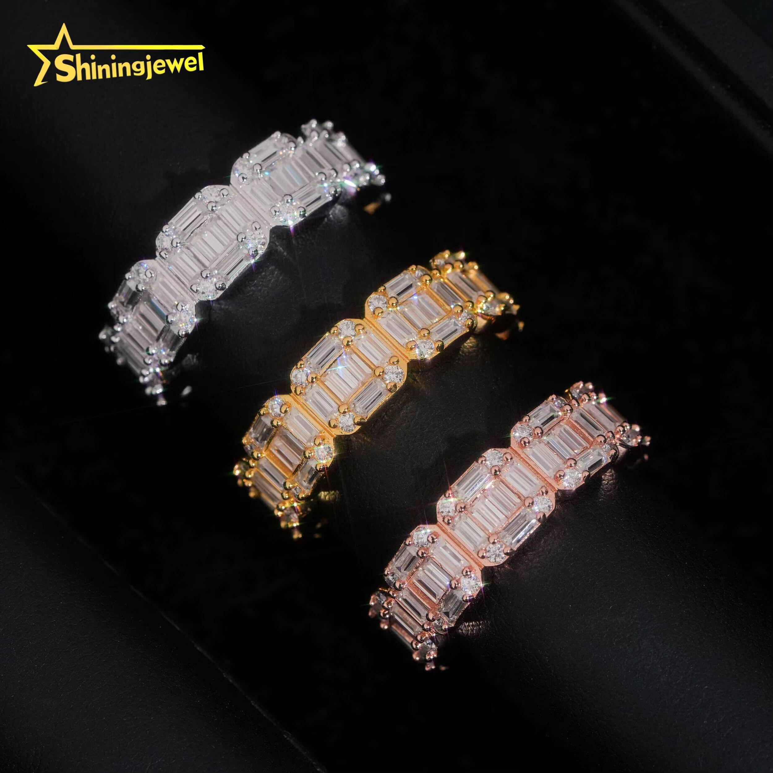 925 Silver Fashion Men Hip Hop Ring Pass Diamond Tester Iced Out baguette Moissanite Diamond Rings