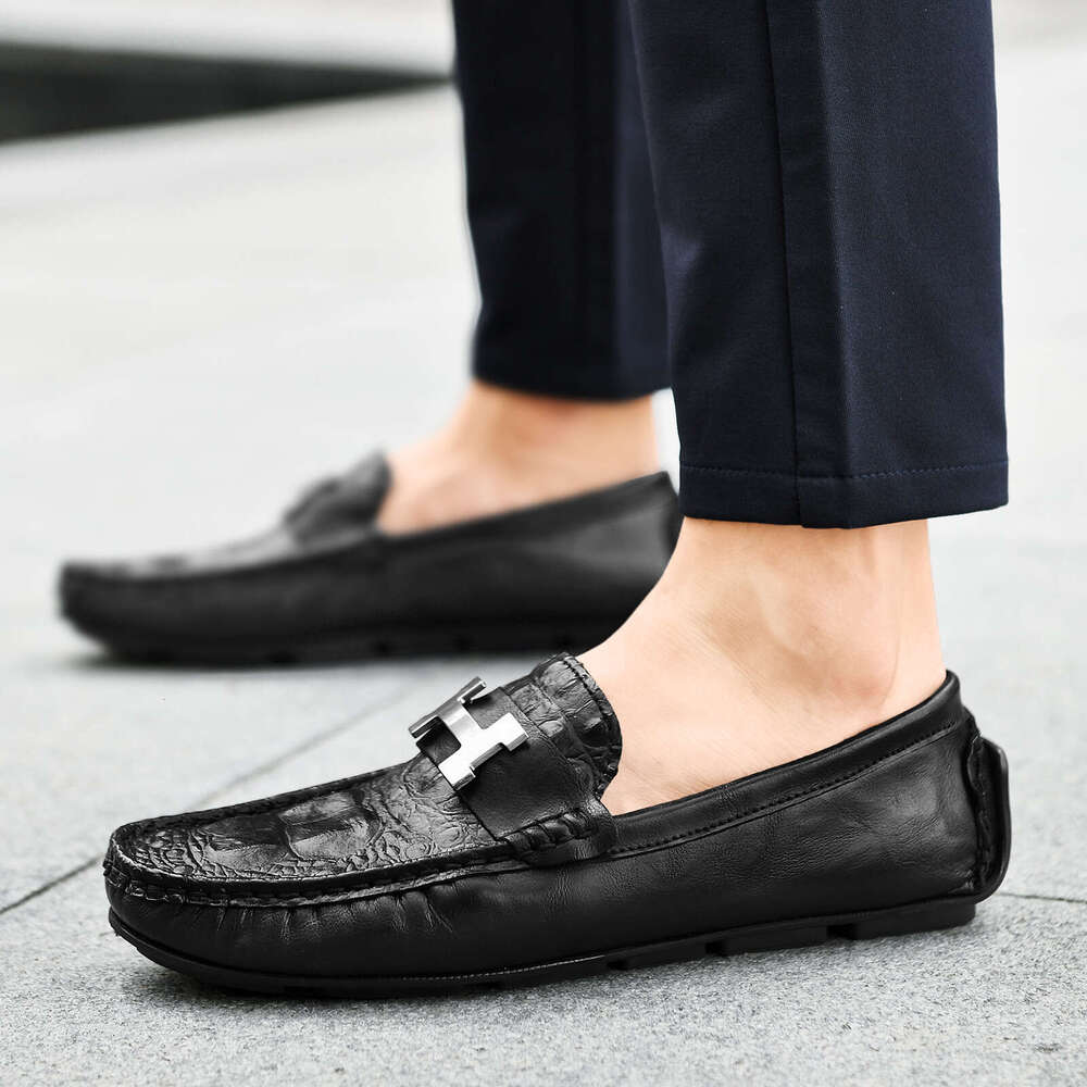 Douyin Live designer shoes Crocodile Pattern Loafers Lazy Driving British flats Casual Men's Shoes Genuine Leather Cowhide