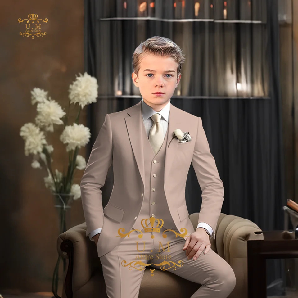 Boys Orange Suit 2pcs Notch Lapel Slim Fit Jacket Pants Set for Wedding Cocktail Prom Christmas Party Childrens Formal Wear 251017