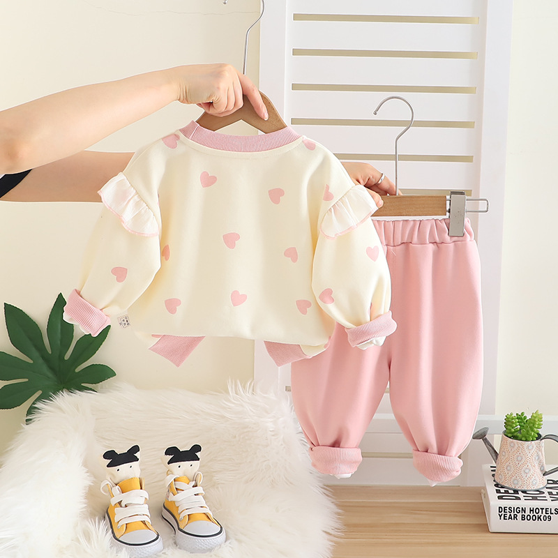 Girls' Set 2025 Autumn New Style Western Girls' Spring and Autumn Fashion Children's Autumn Clothing Baby Love Two Piece Set free shipp