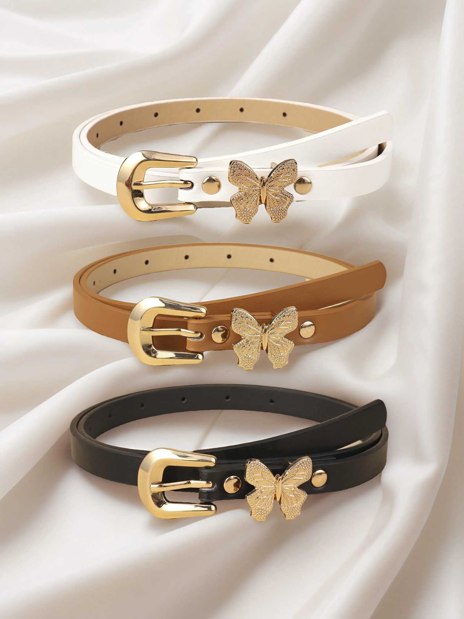 Childrens new butterfly belt jeans dress decorative PU belt factory direct sales W251018