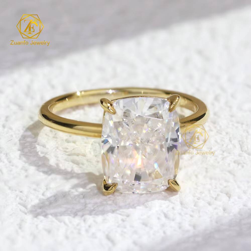 Luxury 5CT VVS Cushion Cut Moissanite Diamond Tester Engagement Wedding Ring with 10K 14K 18K Gold for Women