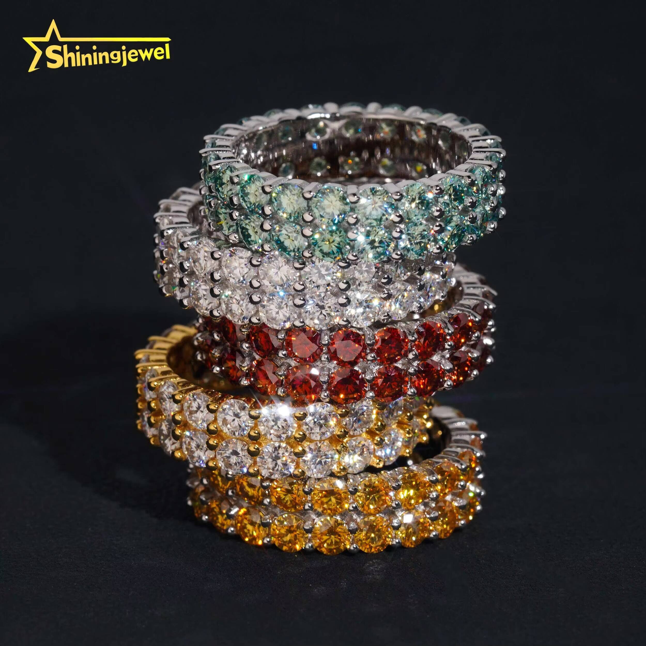 Luxury Jewelry Real Moissanite Diamond GRA Certificate Engagement Ring Women Men 2 Rows S925 Silver Tennis Moissanite Ring