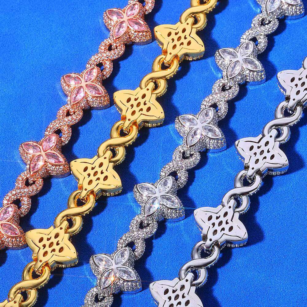 Luxurious Sier Bracelet with VVS D Moissanite Unisex Elegant Marquise Flower and Clover Hip-Hop Style Colorful Jewelry