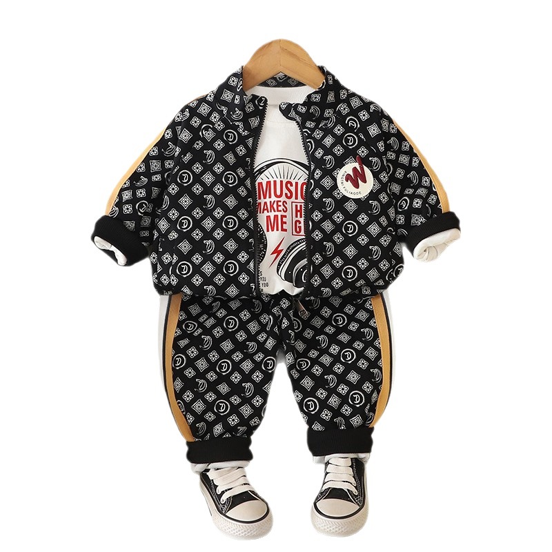 Free Shipping 2025 kids designer clothes winter Kids 3-Piece Set All-Over Print Letters Zip Up Hoodie Outfit, Boys Girls Spring Autumn Casual Tracksui