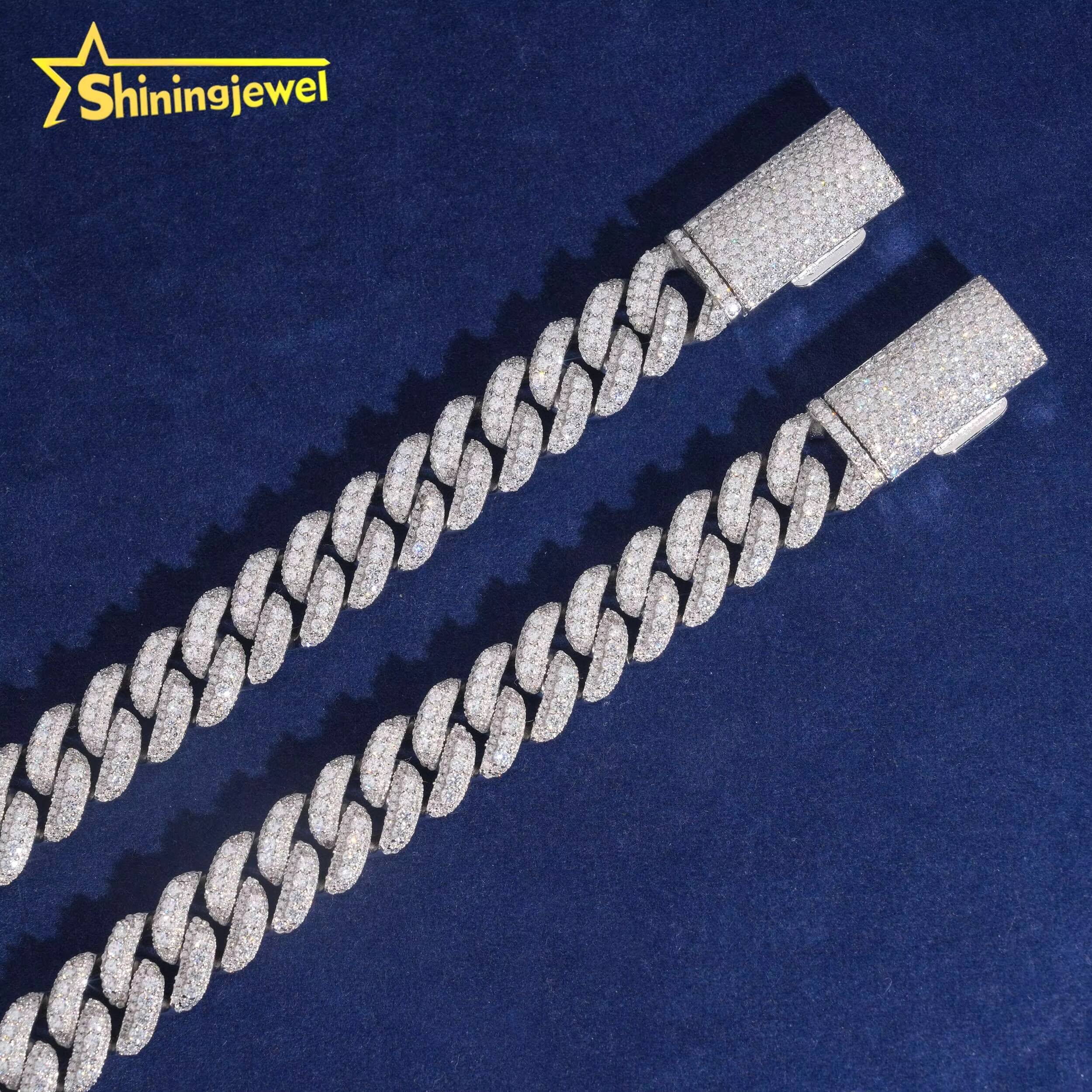 Hot Sale Cuban Chain Moissanite Men Hip Hop Sterling Silver 925 Gold Plated Moissanite Pass Diamond Test 13mm Cuban Bracelet