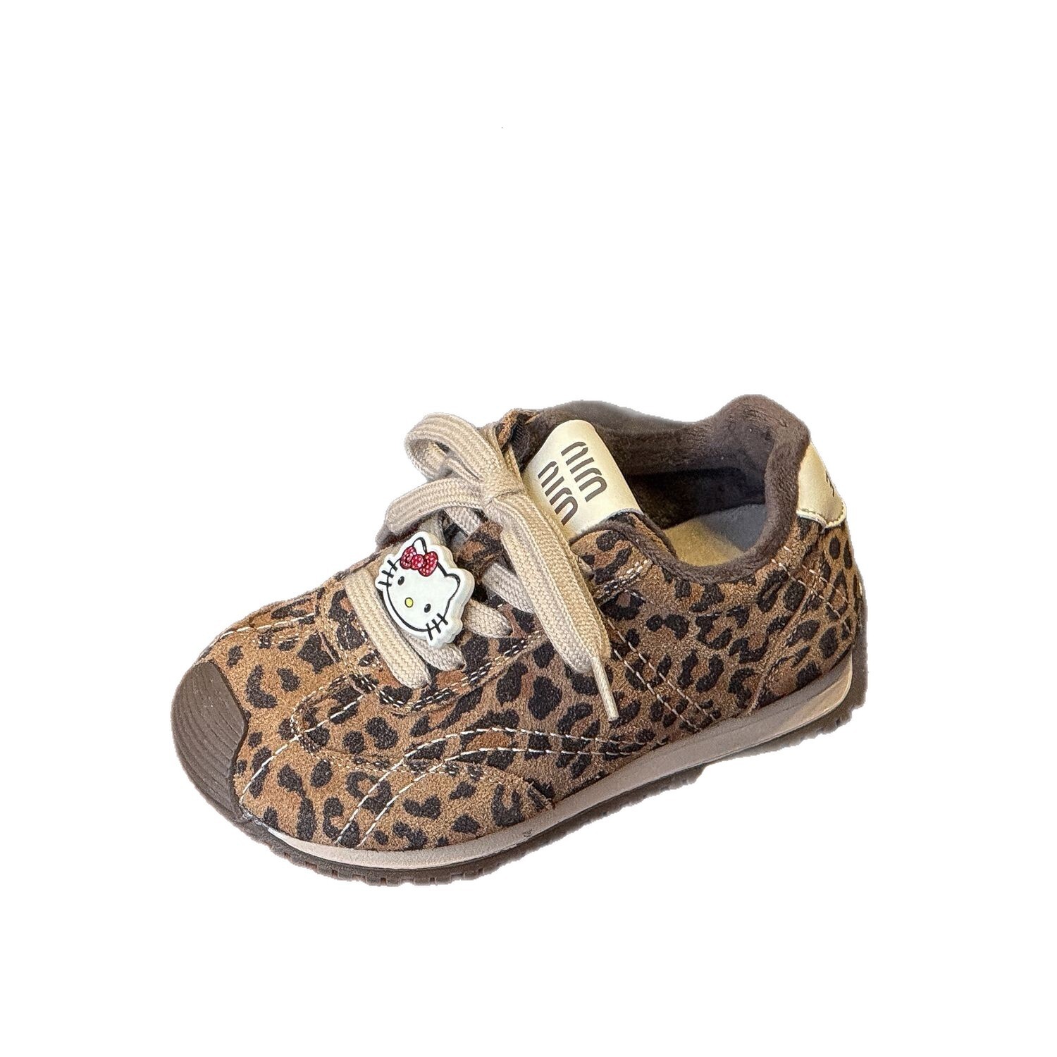 New children's designer shoes winter leopard print men's and women's sports shoes wool lining warm training shoes genuine leather cotto