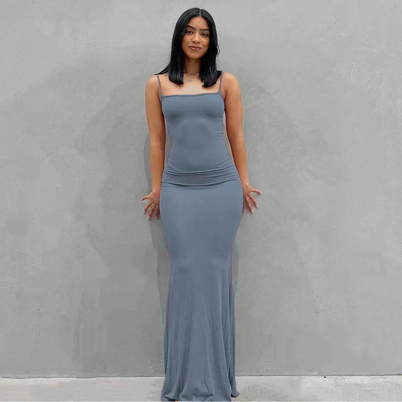 Europe and the United States crossborder foreign trade women solid color sexy slim high step slip dress 251018