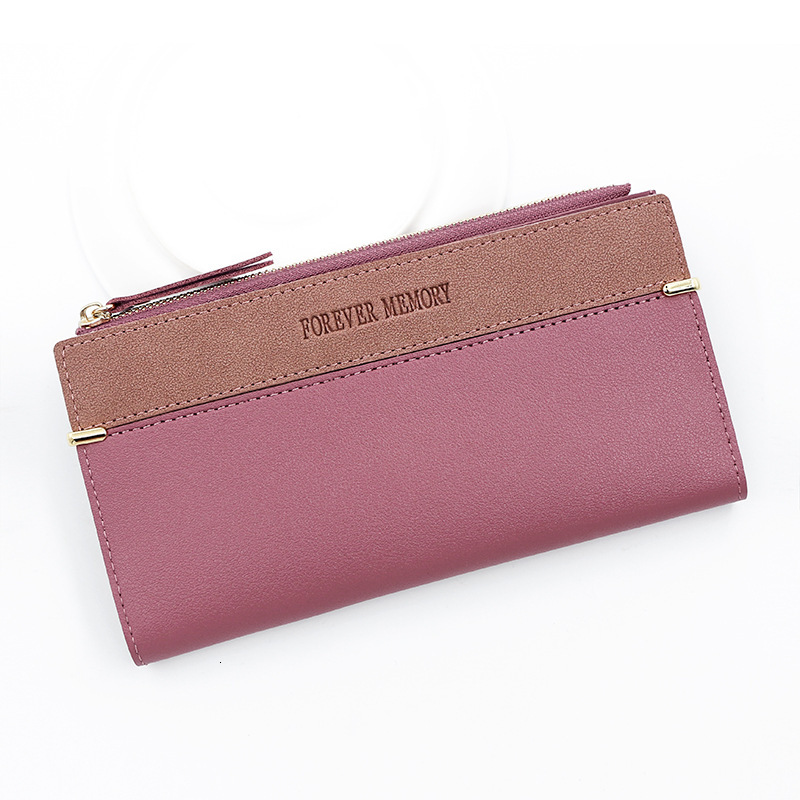 Women's Long Patchwork Leather Solid Color Fashion Wallet Coin Purse Clutch Card Holder Storage Bag