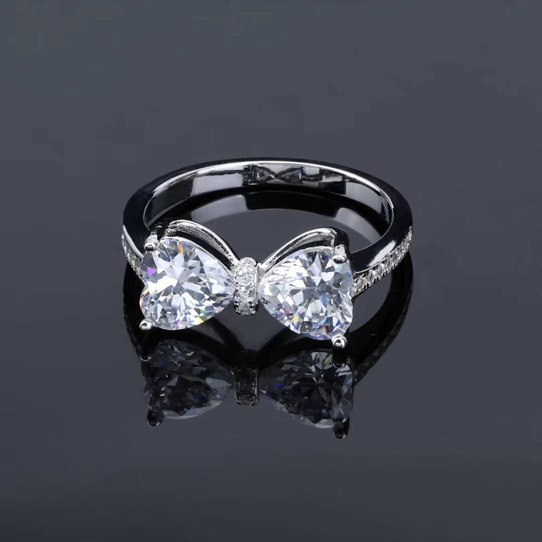 Fine 925 Sterling Silver Jewelry Moissanite Bow Ring for Fancy Bride Ceremony Party Nice Moissanite Wedding Rings for Woman
