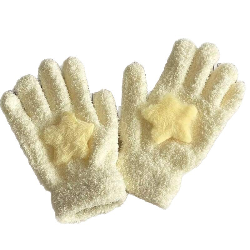 Ins Korean Milk Powder Star Gloves Coral Fleece Warm Student Winter Outdoor Cycling Bestie Same Style