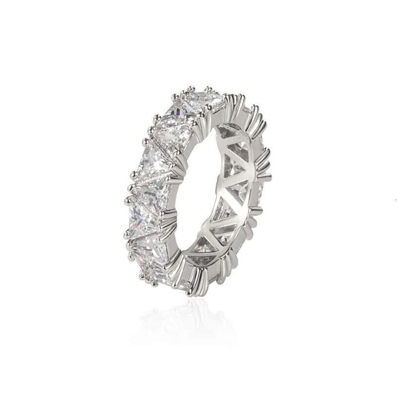 Rulalei Brand Wedding Rings Jewelry Sterling Sier Triangle White Moissanite CZ Dia Gemstones Women Engagement Band Ring Gift