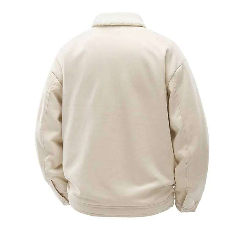 Splicing PU Cotton Men's Lapel Winter Warm, Thick, Comfortable, Fashionable, Loose And Versatile Lamb Wool Jacket