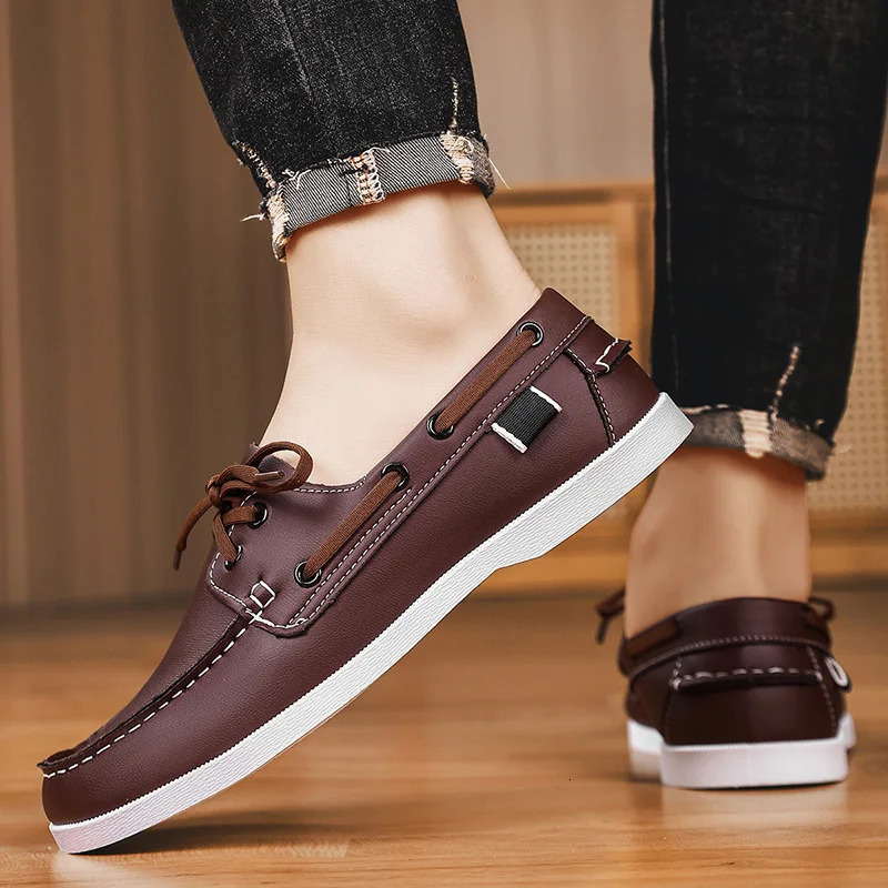 Retro Brown Leather Casual Shoes Man Flats Large Size 4048 Mens Shoes Comfortable SlipOn Social Shoe Male Moccasins 251013