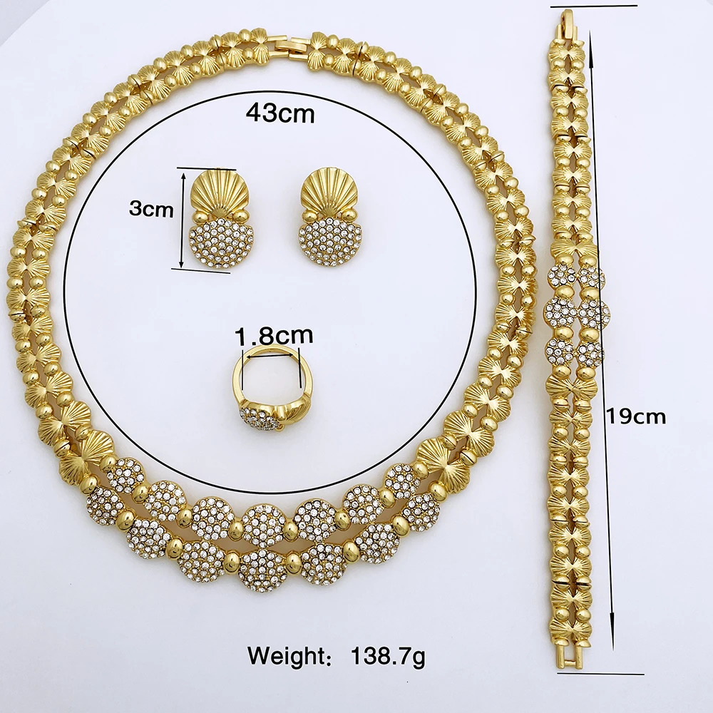 latest Italian Ladies Fine Jewelry Sets Gold Color Women Necklace Earrings African Big Jewelry Wedding Party Gift 251016
