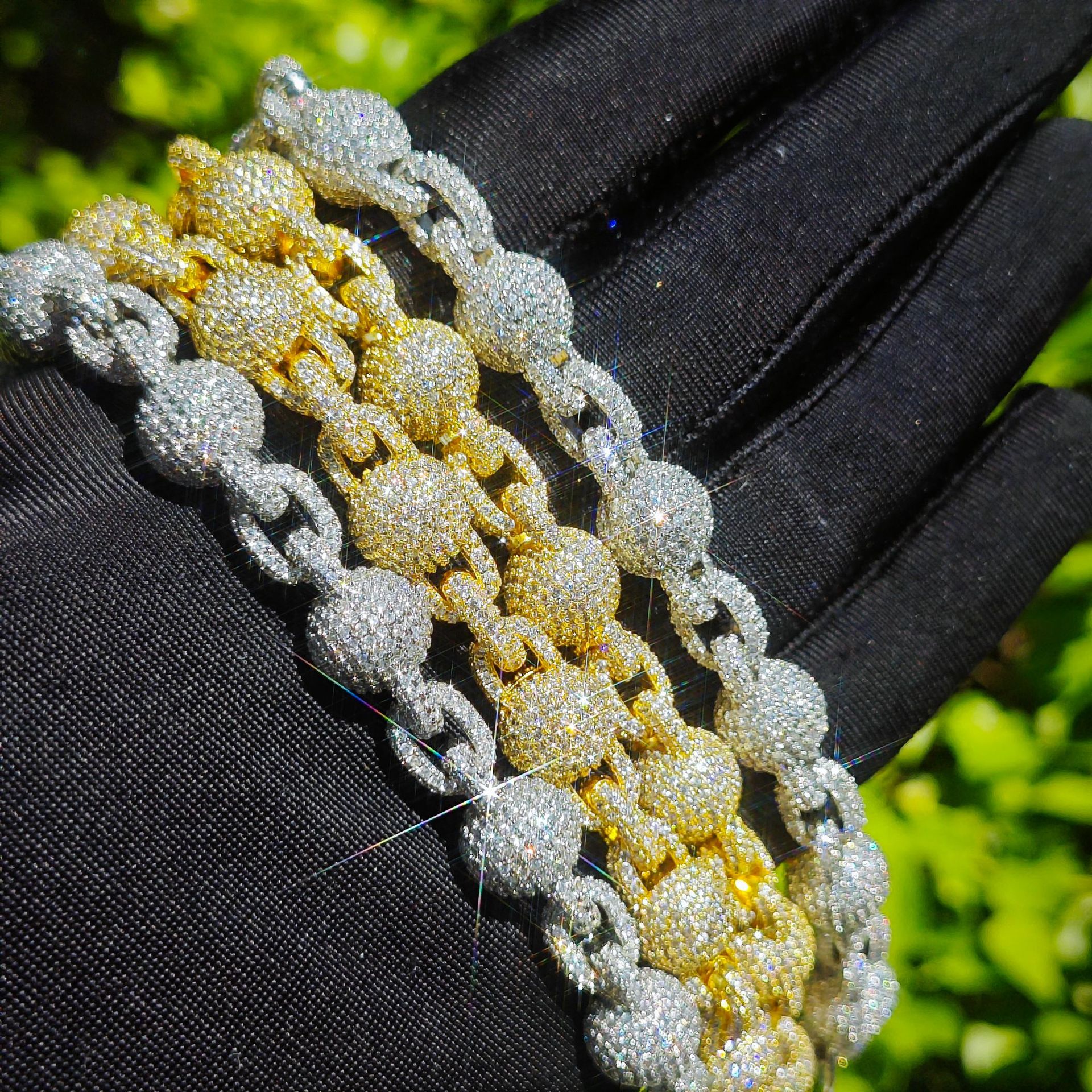 10mm Hip Hop Bubble Ball Cuban Link Chain Necklace Bracelet 18k Real Gold Plated 5A Zircon Mens Jewelry