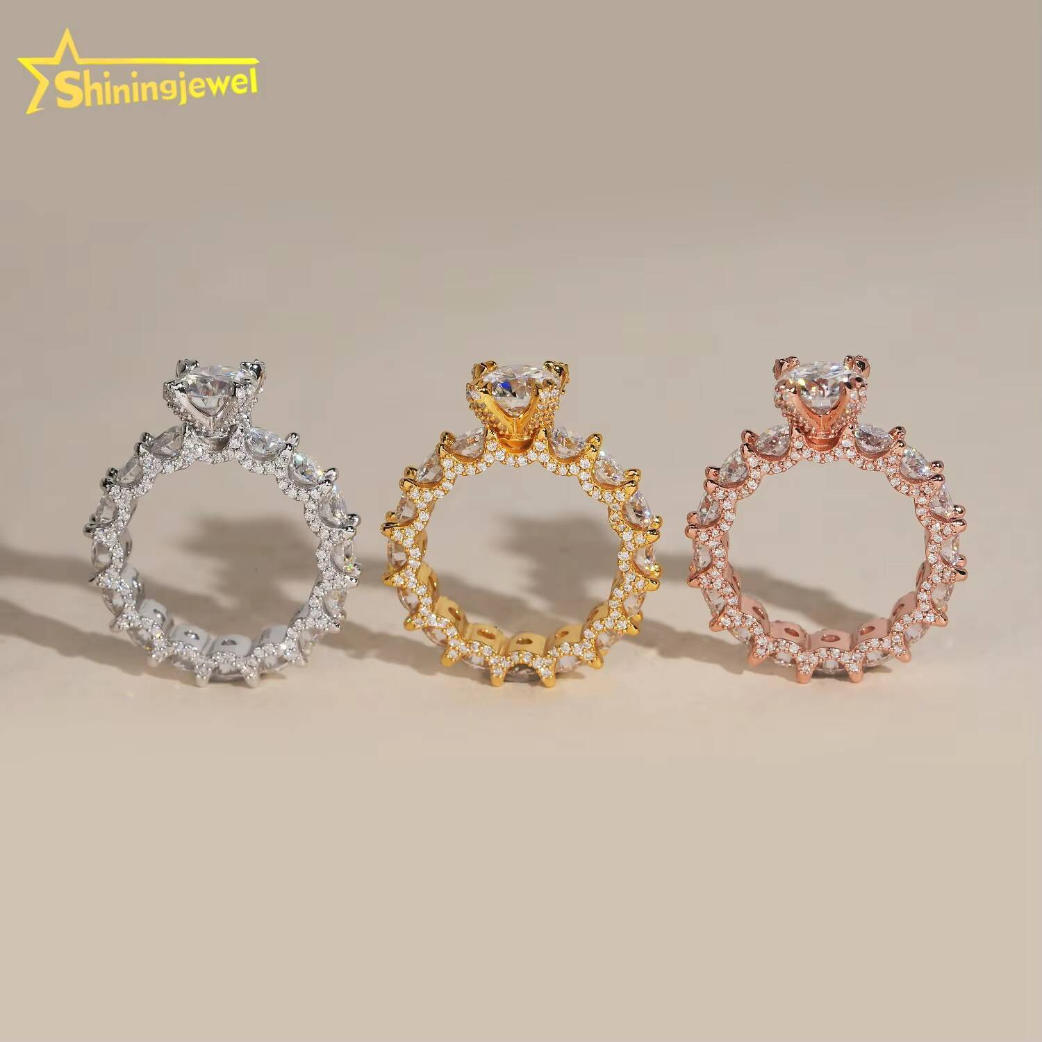 Shiningjewel New Luxury Eternity Ring Side Setting GRA Certificate 925 Iced Out Diamond Engagement Wedding Band Ring Moissanite