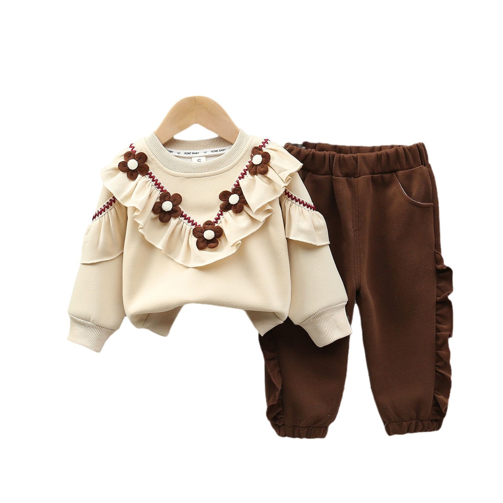 Girls' Spring and Autumn Flower Hoodie Set 2024 New Style Baby Girl Fashion Lace Top Children's Spring Two Piece Set Free Shipping Designer