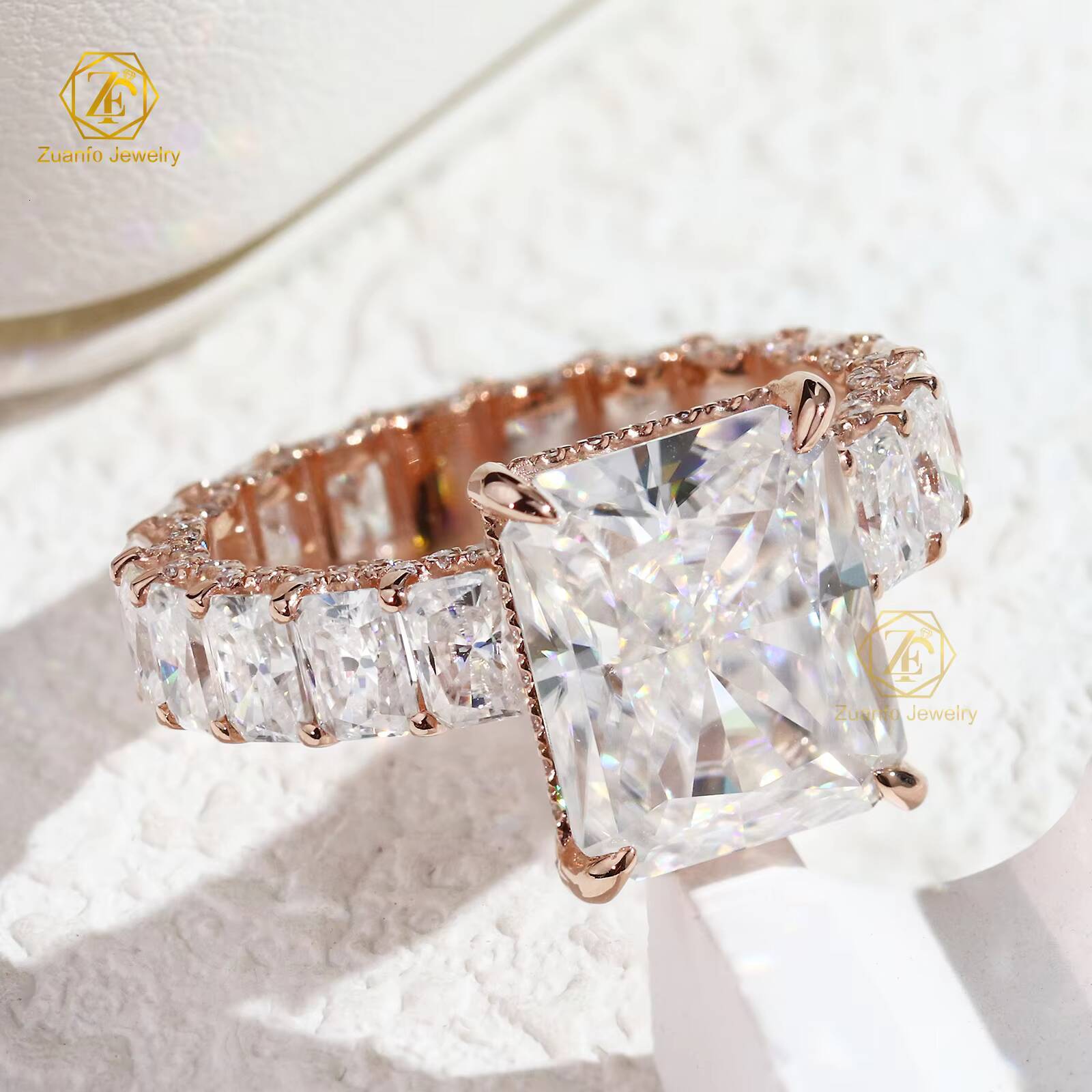 Hot Sale 5CT 9x11mm Moissanite Engagement Rings Rose Gold 925 Silver Eternity Ring Full Paved 3x4mm Radiant Cut Bridal Jewelry