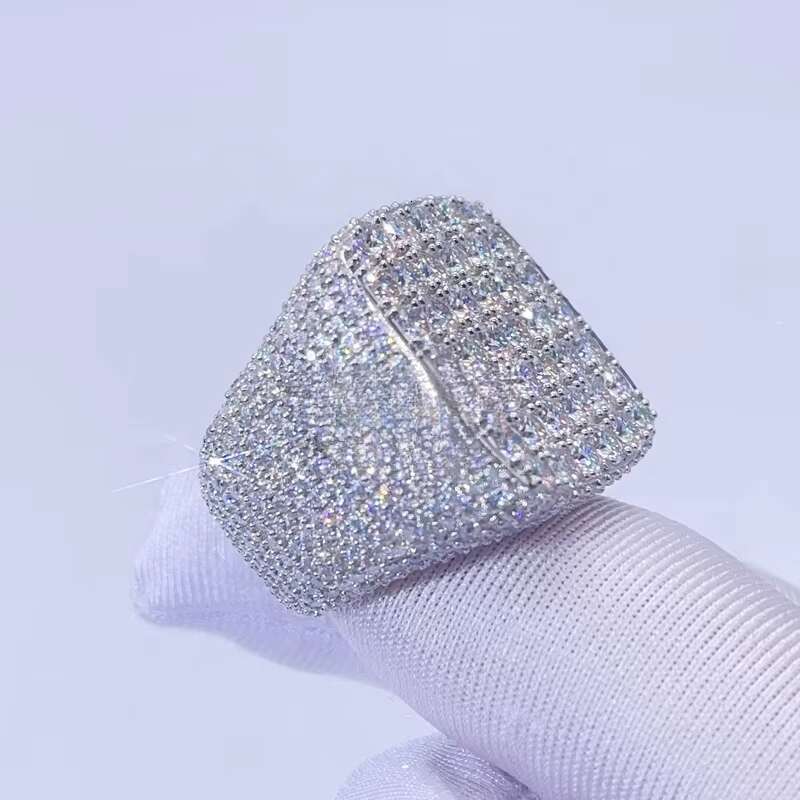 Hot Sell Drop Shipping White Gold Iced Out GRA Moissanite Diamond Ring for Men