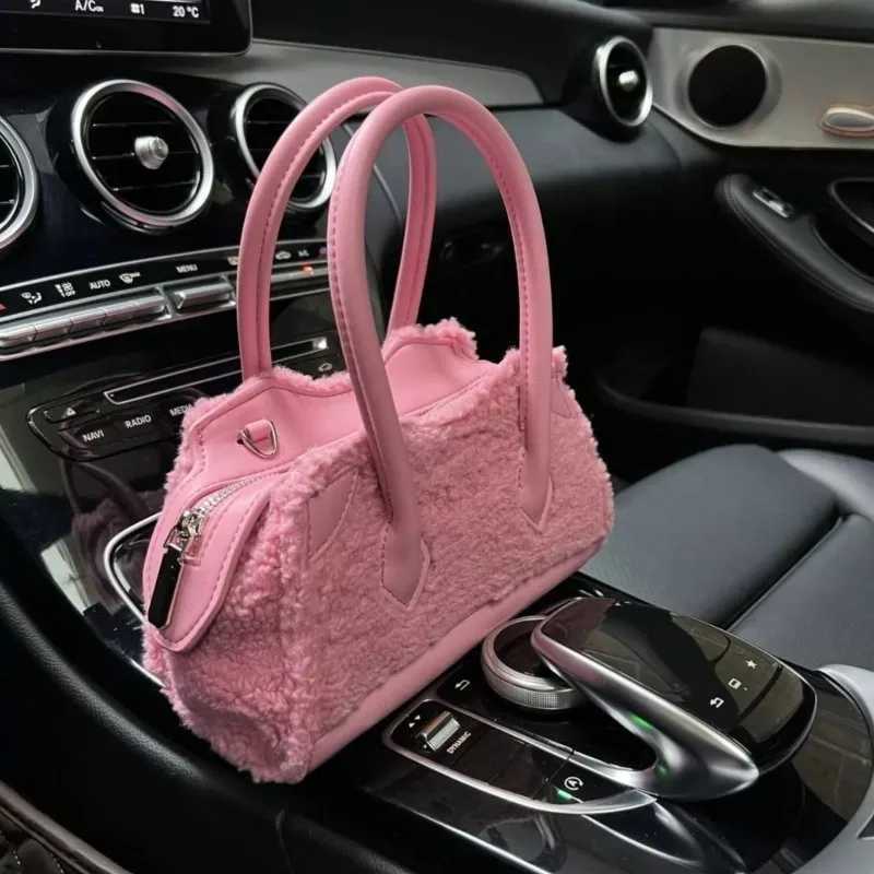JIAERDI Sweet Cute Plush Handbag Women Faux Shearling Panel Shoulder Bag Ladies 2025 New Autumn Winter Fashion Chic Shoulder Bag Z251018
