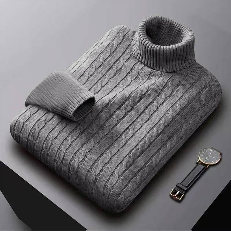 Mens High Neck Sweater Solid Color Pullover Knitted Warm Casual Turtleneck Sweatwear Woolen Winter Outdoor Tops w251015