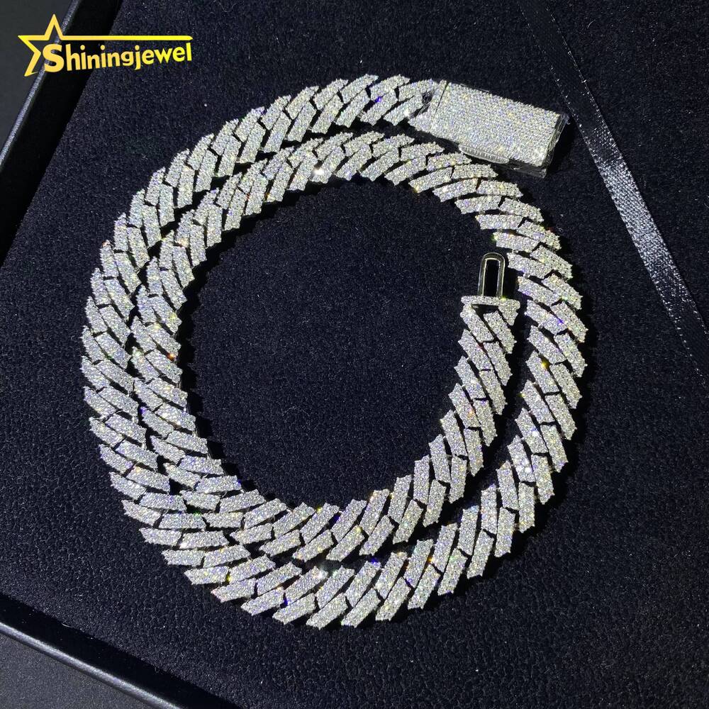 Pass Diamond Tester 12mm 2Rows Iced Out Hip Hop Jewelry Bracelet 925 Solid Silver VVS D Moissanite Cuban Link Chain Necklace