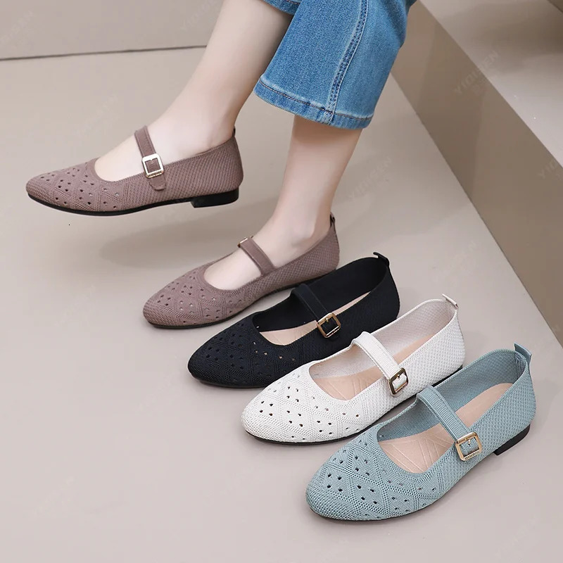 Women Pointed Toe Flat Shoes Solid Color Knitted Slip on Shoes Casual Breathable Ballet Flats Women Flat Shoes Loafers Women 251017