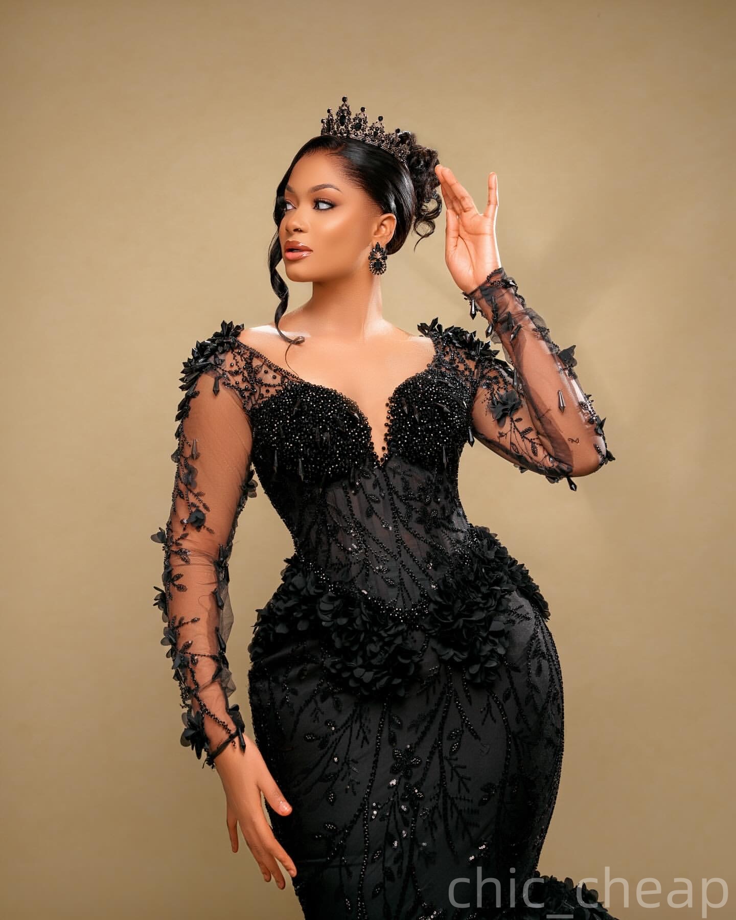 Black Mermaid Prom Dresses 2025 Rhinestones Beaded Floral Lace Evening Formal Party Second Birthday Engagement Gowns Plus Size Dress For Special Occas