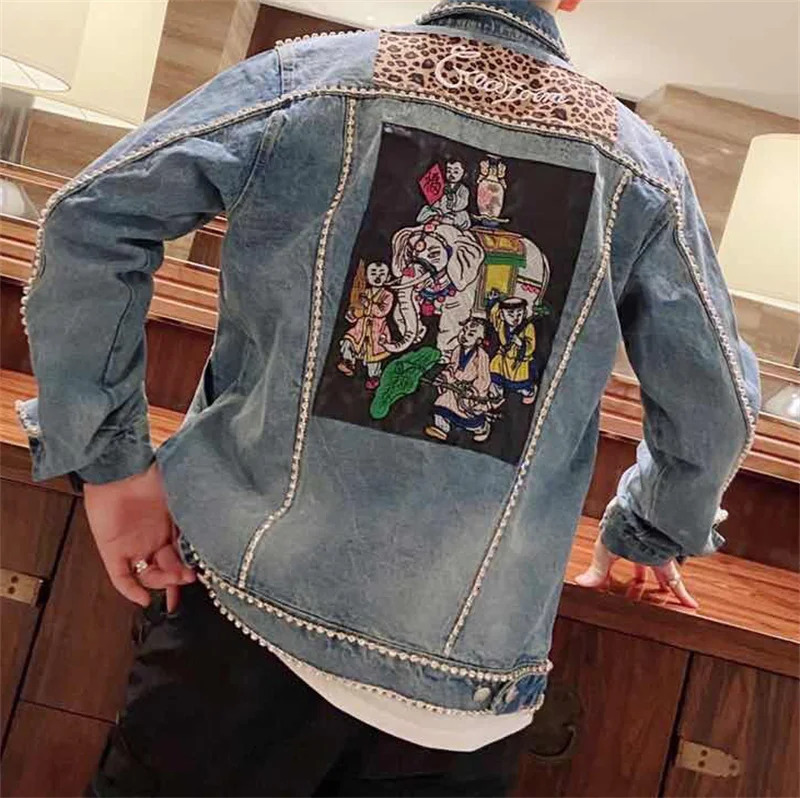 Diamond Border Printing Fashion Mens Denim Slim Fit Bomber Jacket Mens Autumn Casual Hip Hop Denim Jacket Veste En Jean 251014