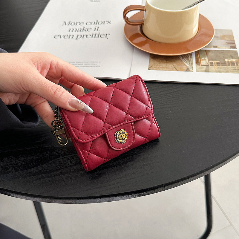 Luxury Brand Designer Bag Xiaoxiangfeng 2025 New Camellia Diamond Wallet Women's Short Coin Purse Fashion Simple Key Bag