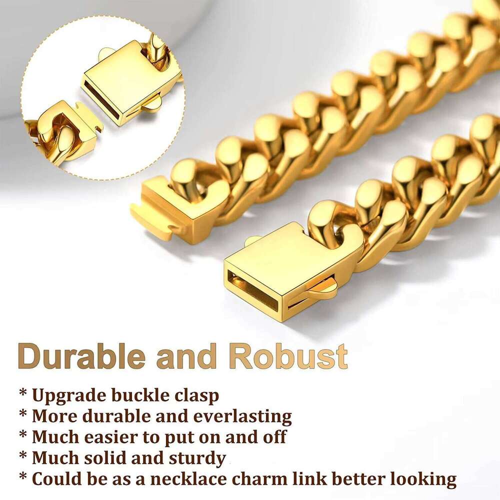 New Arrival sterling silver Four-Sided Polished Gold-Plated Miami Hip-Hop Cuban Chain Necklace