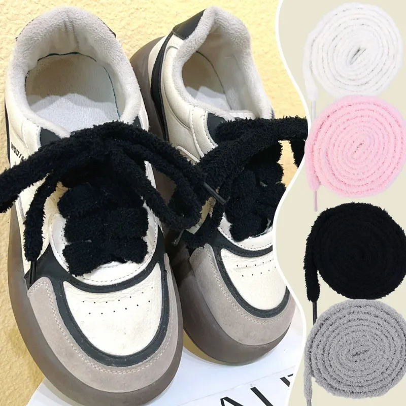1Pairs Winter White Black Shoe Accessories Women Men Fluffy Fuzzy Laces Casual Cute Plush Shoe Laces Sneakers Flat Shoelaces 251013