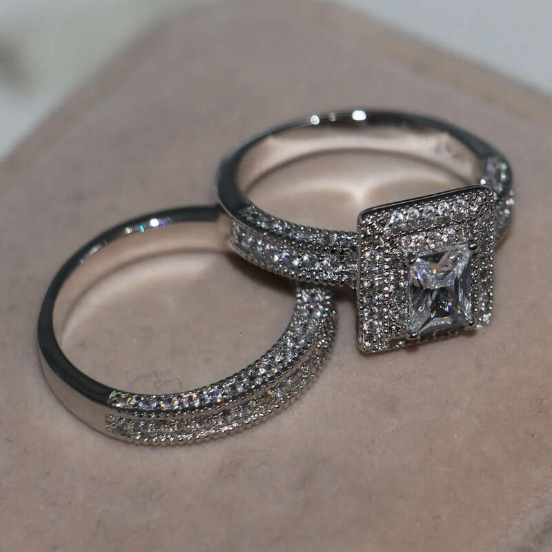 Victoira Wieck choucong Fashion Jewelry 14KT Gold Filled Princess Cut White Topaz CZ Dia Gemstones Women Wedding Bridal Ring Set