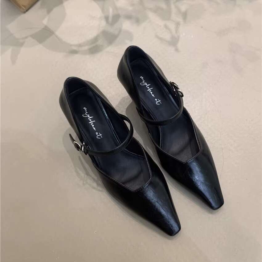 Women's High Heels 2025 Spring Designer Shoe French Style Elegant Pointed Toe Shallow Mouth Stiletto Mary Jane Commuter Shoes