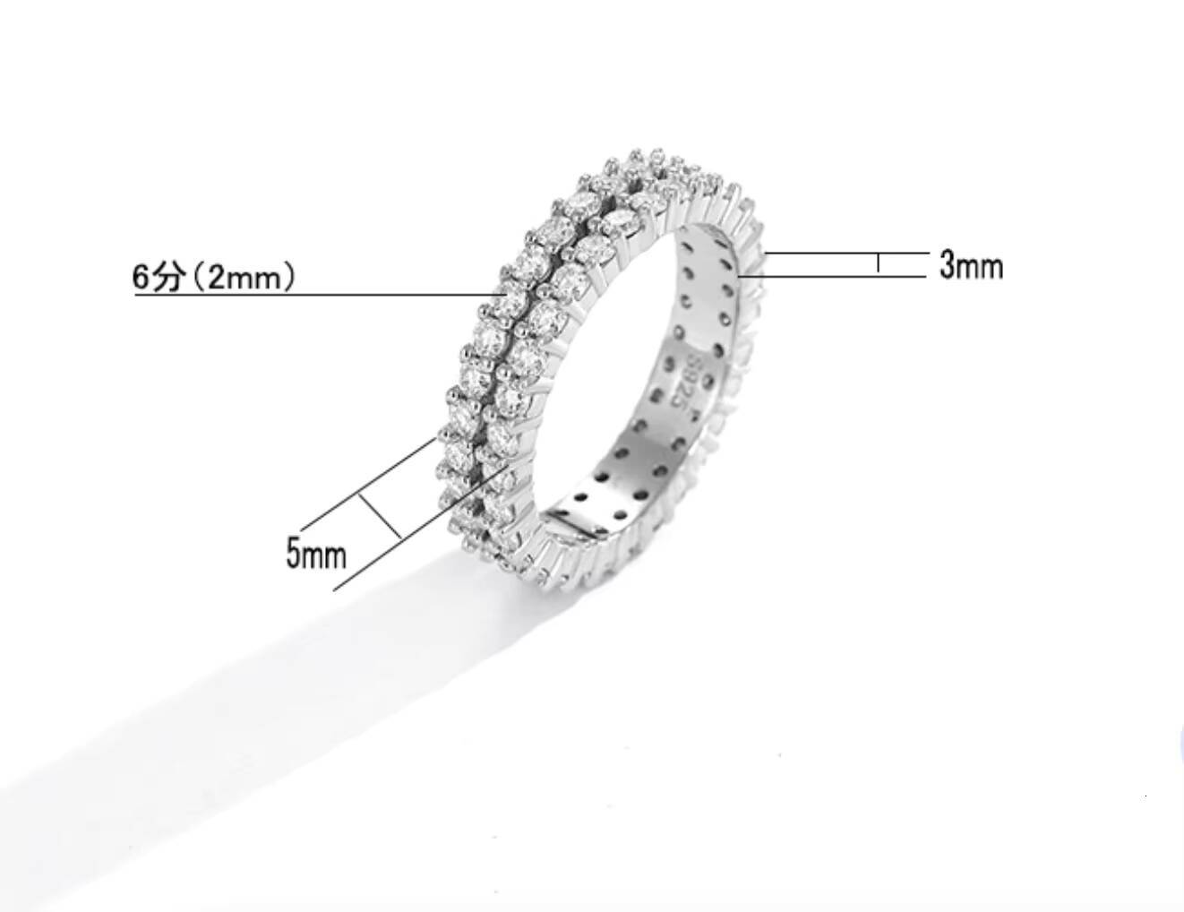 Luxury 2or3 Rows Moissanite Ring Pass Diamond Tester 925 Sterling Silver Fine Jewelry Moissanite Eternity Bands Ring for Women