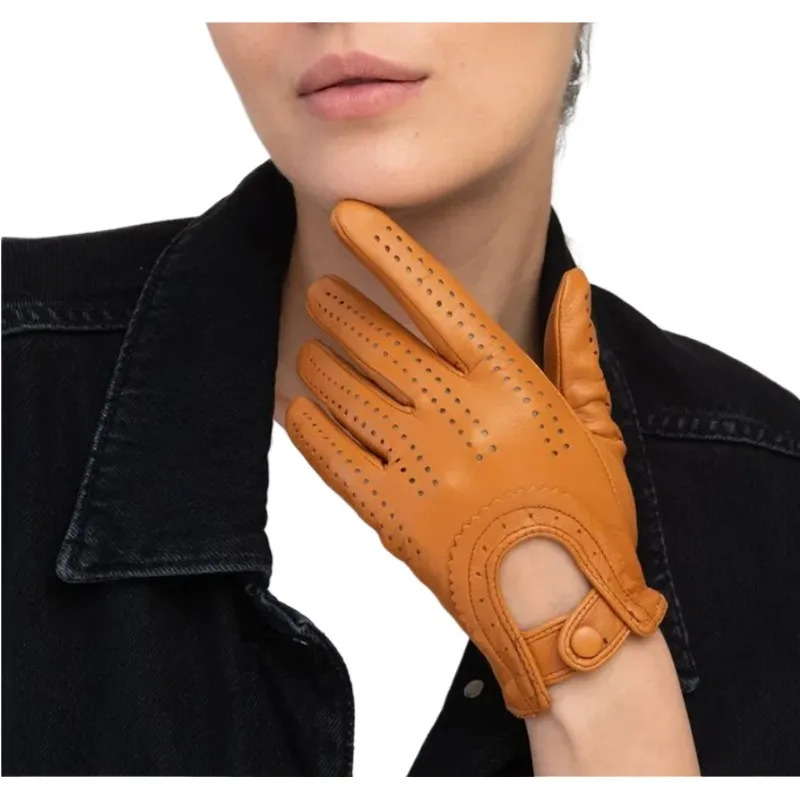 Women Genuine Leather Sheepskin Gloves Breathable thin Outdoor Cycling Driving Motorcycle Gloves spring Summer Lady 251015