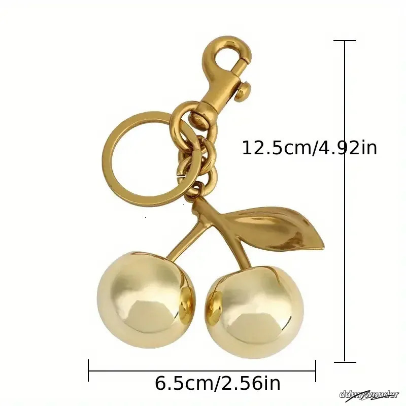 Golden Cherry Keychain For Women And Men, Fashionable Glitter Keyring Fruit Pendant Bag Accessory Ddmywonder