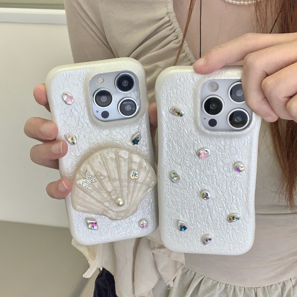 Cute Case Cover Compatible for iPhone 17/17 Pro/Pro Max Case Summer Beach Shells Irregular Diamond for Girl Women Soft Handmade Fashion Protective iPh